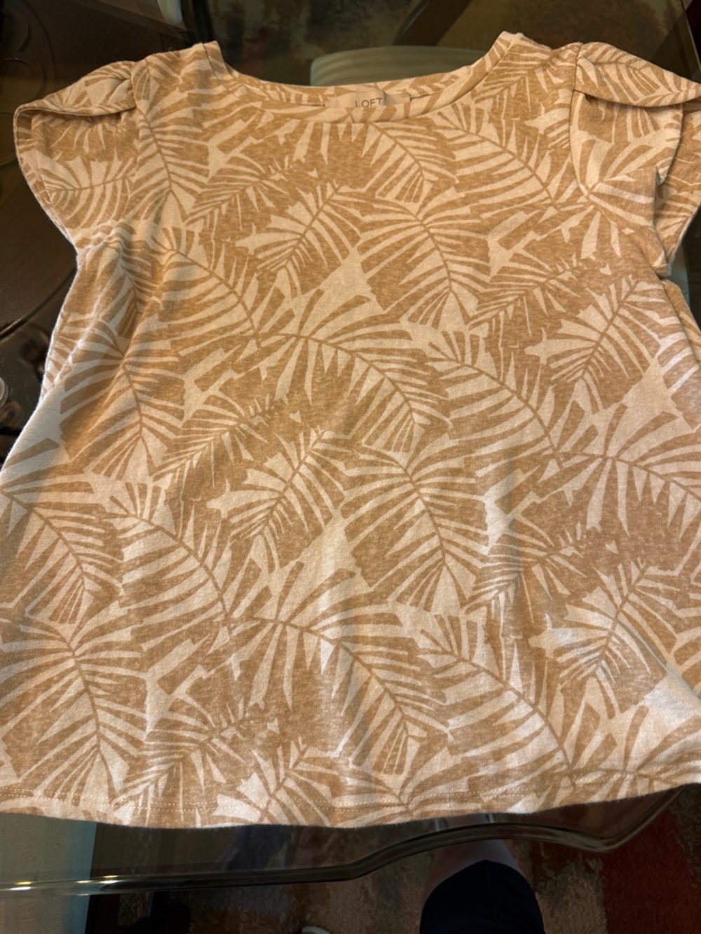 LOFT Cream and Tan Tropical Leaf Top